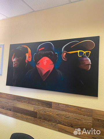 Картина на холсте три обезьяны объявление продам