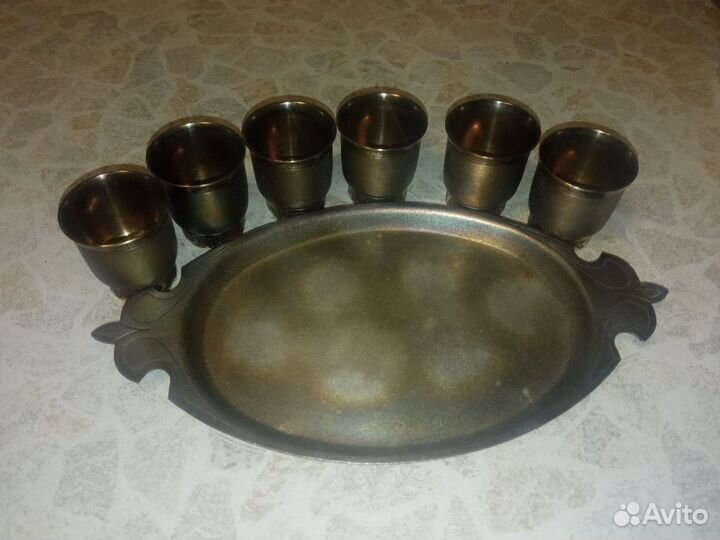 Коньячный набор 6 стопок.Мельхиор