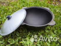 Казан чугунный с плоским дном и крышкой