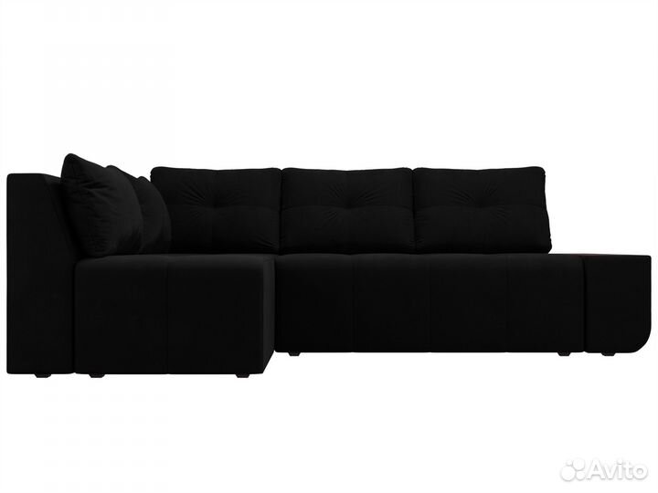 Диван угловой Амадэус левый угол, микровельвет, черный