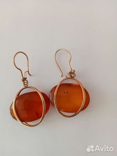 Серьги с крупным янтарём. 583 проба. СССР