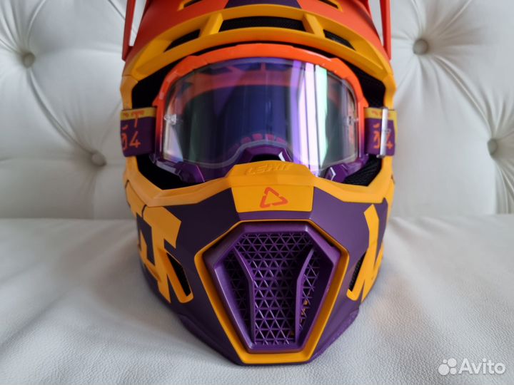 Новый мотошлем Leatt 7.5 с очками Фиолетовый Оранж