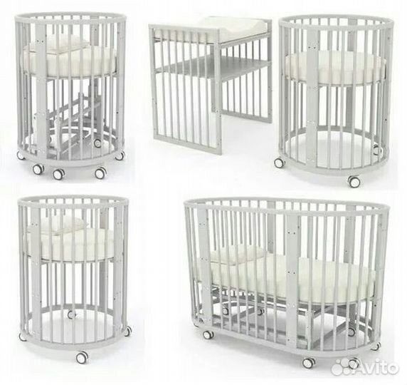 Круглая кроватка с маятником 7 в 1 с матрасами