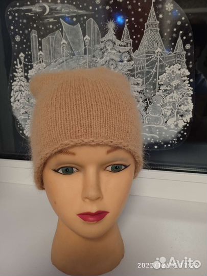 Шапка женская вязаная пух норки