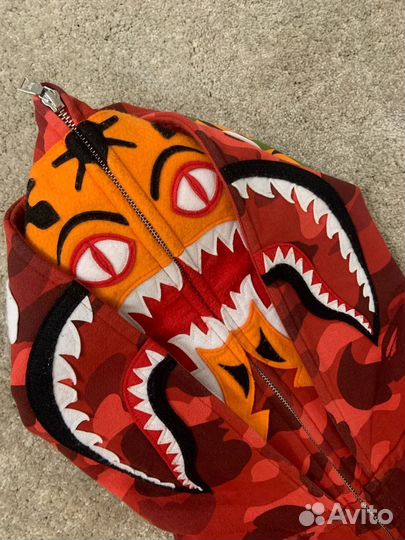 Bape Shark Zip Hoodie Red