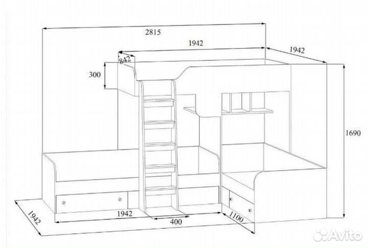 Кровать Трио Дуб Молочный/Венге