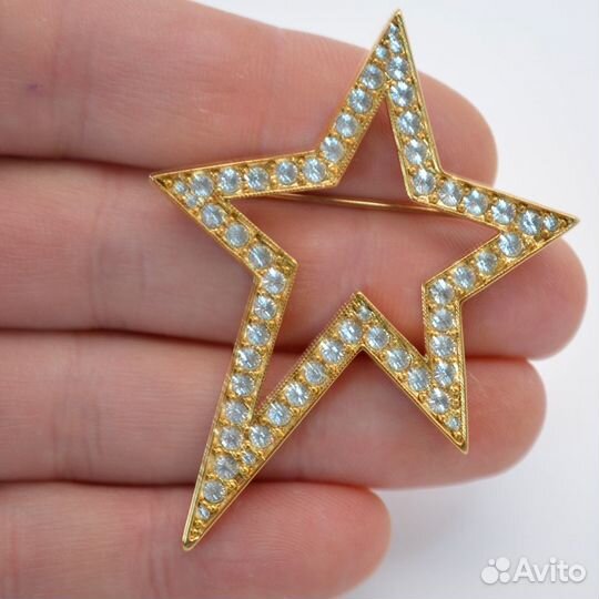 Звезда золотая брошь с кристаллами