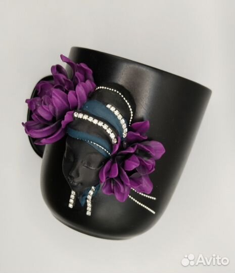 Авторская кружка с декором из полимерной глины