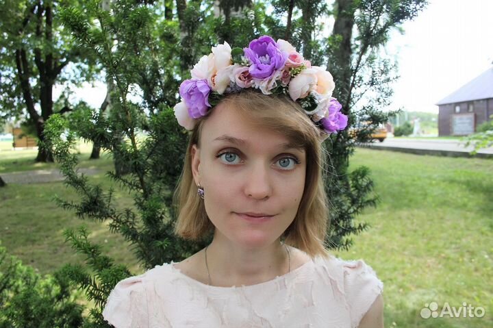 Венок на голову из цветов ручной работы