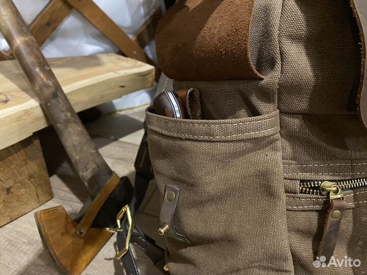 Рюкзак ручной работыииз кожи и канваса
