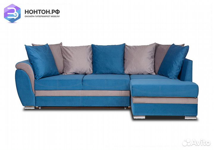 Диван угловой дельфин Стефани синий / серый