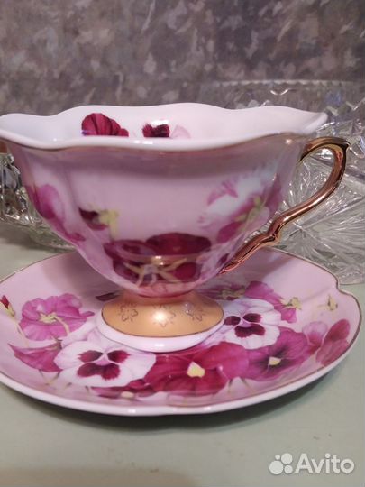 Нежная чайная пара Анютины глазки фарфор лфз