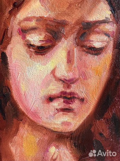 Картина маслом на холсте портрет девушки винтаж