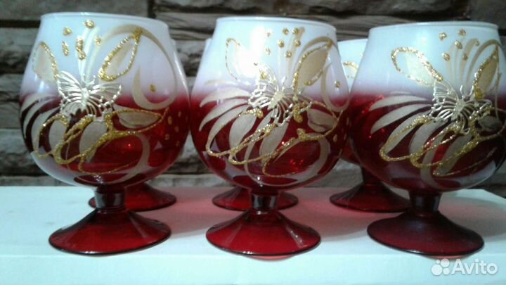 Бокалы красное хрустальное стекло/Гусь-Хрустальный