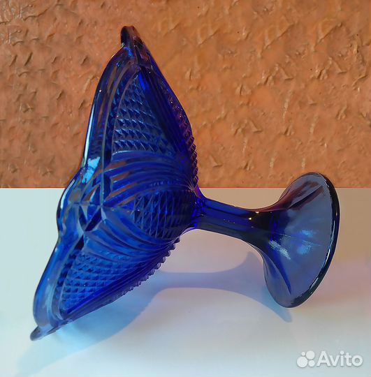 Ваза для фруктов кобальтовое стекло СССР