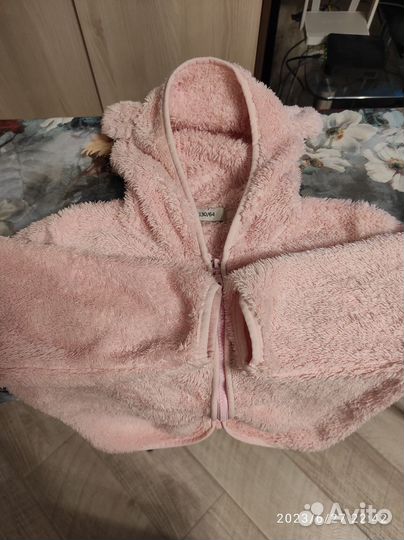 Розовая кофта из шерпы для девочки, рост 130 см