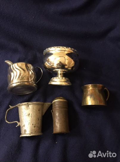 Сливочники, сахарница, солонка латунь, олово