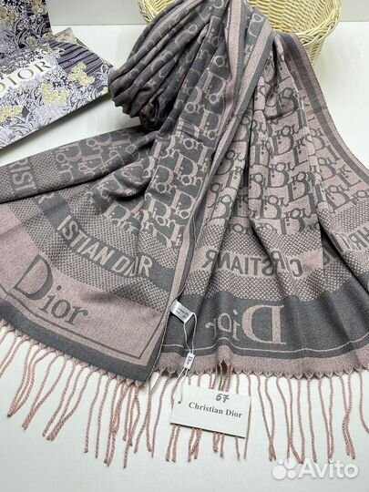Палантин шарф Dior розовый с серым