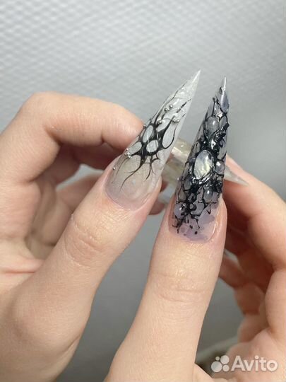 Маникюр наращивание crazy дизайн экстра длина