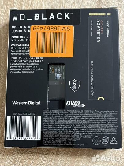 Накопитель ssd m.2 WD black Sn770 500gb