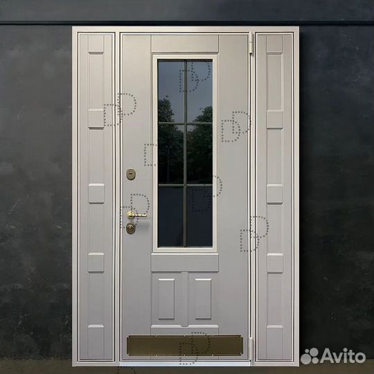Белая входная металлическая дверь с окном