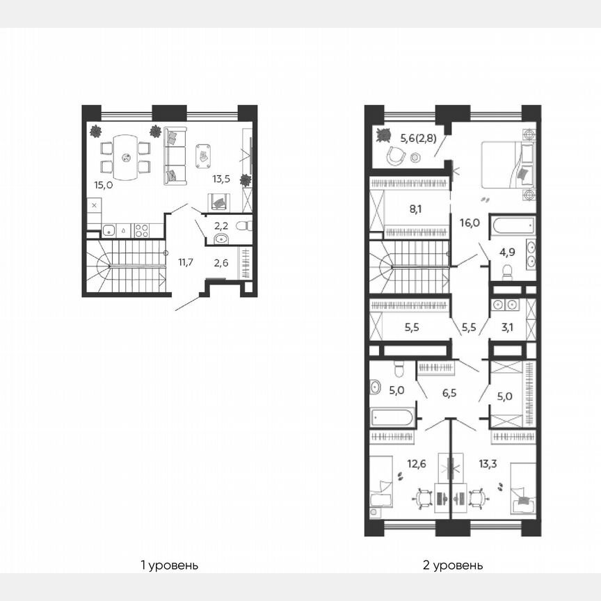 3-к. квартира, 136,6 м², 2/5 эт.