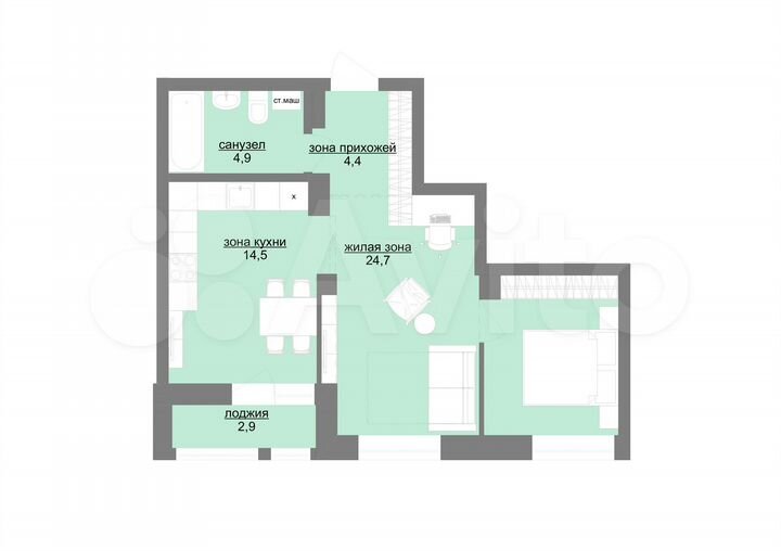 2-к. квартира, 50 м², 5/30 эт.