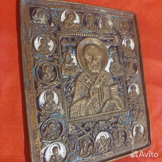 Икона Николай Чудотворец с тремя эмалями