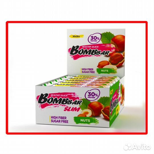 Протеиновый батончик 30шт Bombbar Арахис-фундук