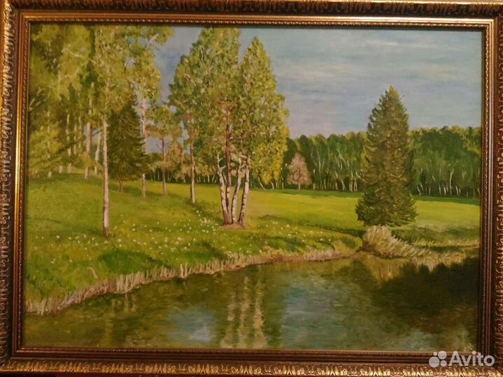 Зима в горах, Лето река, пейзаж, холст, масло