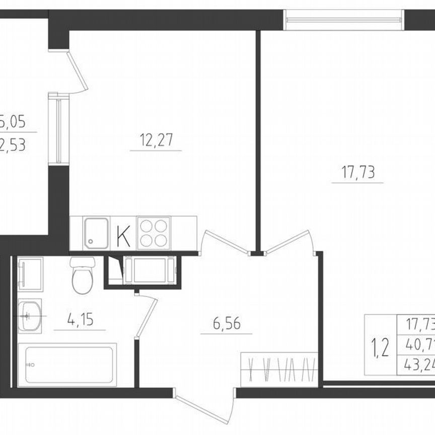 1-к. квартира, 40,7 м², 2/8 эт.