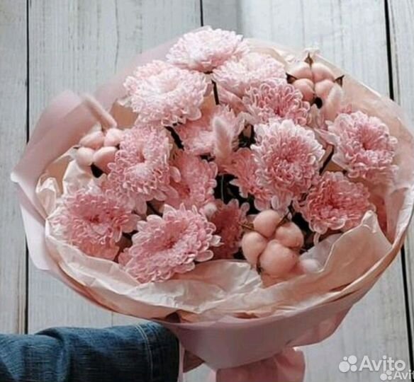 Букет Хризантем с хлопком Доставка Челябинск