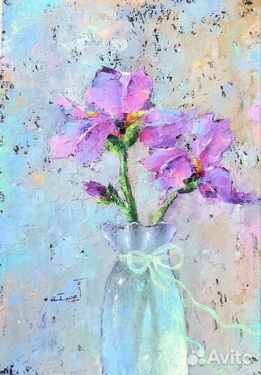 Картина маслом натюрморт цветы ирисы
