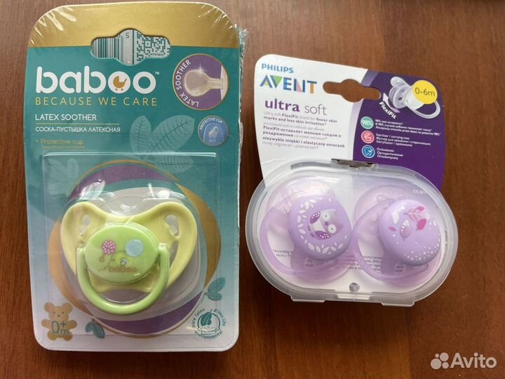 Пустышки Avent/baboo новые 0-6м,6+