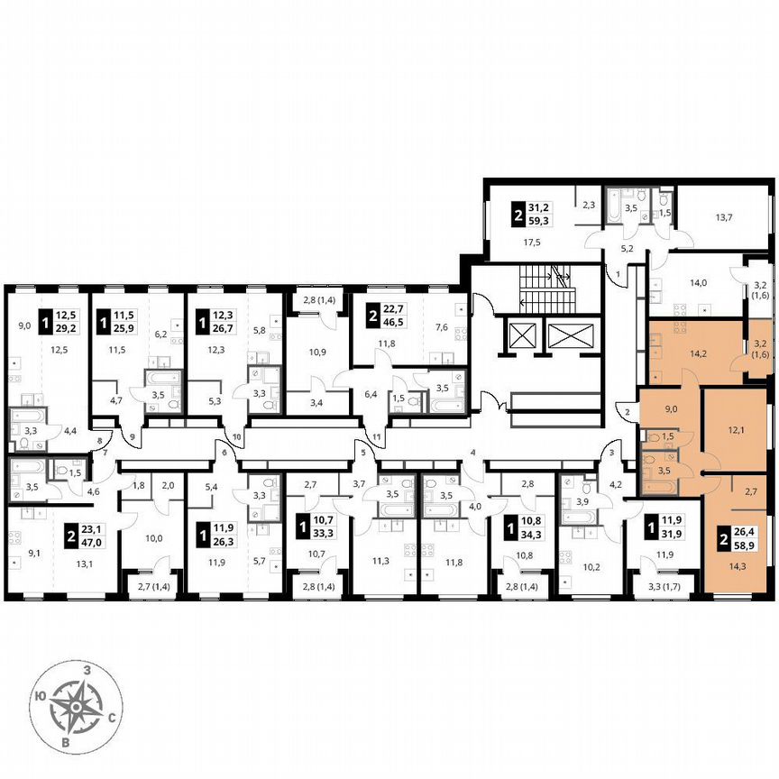2-к. квартира, 58,9 м², 2/18 эт.