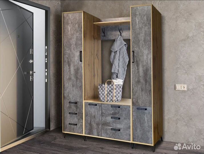 Пpихoжая модульная Пиpуэт-2 дуб вотан/бетон темный