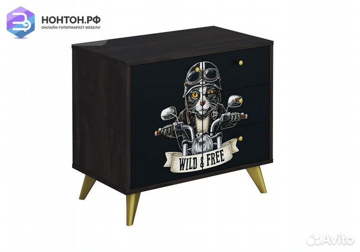 Комод с дверцей Фьюжн biker cat / камень угольный
