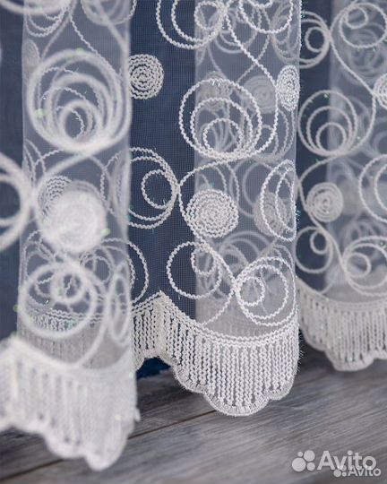 Тюль Дентель мелодия айвори