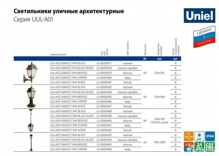 Светильник садовый на столбик UUL-A01F E27 copper