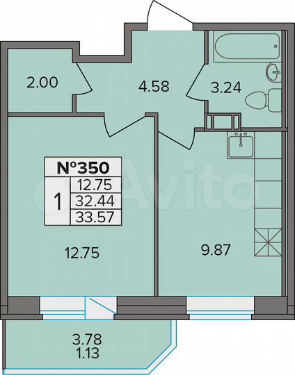 1-к. квартира, 33,6 м², 8/8 эт.