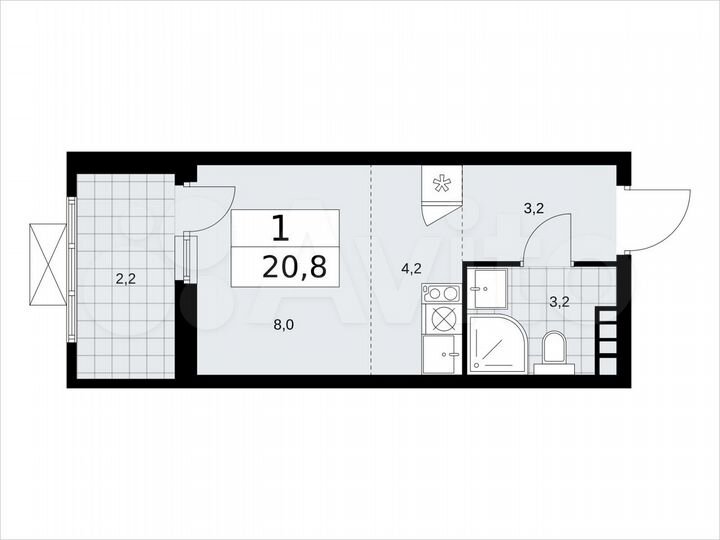 Квартира-студия, 20,8 м², 5/19 эт.
