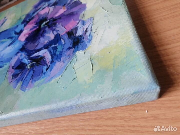 Картина маслом на холсте цветы синие