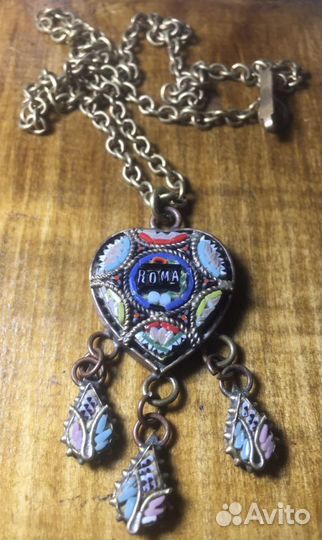 Антикварный сердце кулон микромозаика Италия