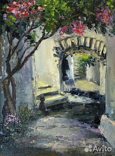 Картина маслом Городской пейзаж улица Этюд дворик