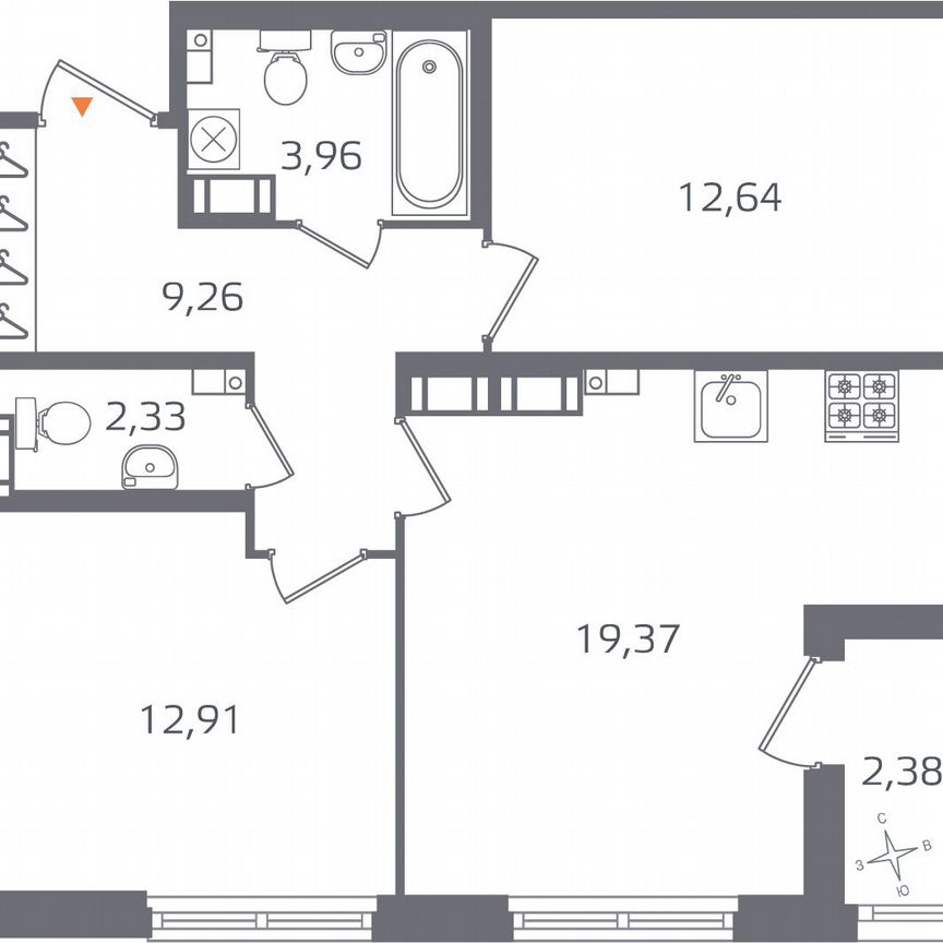 2-к. квартира, 61,7 м², 14/16 эт.