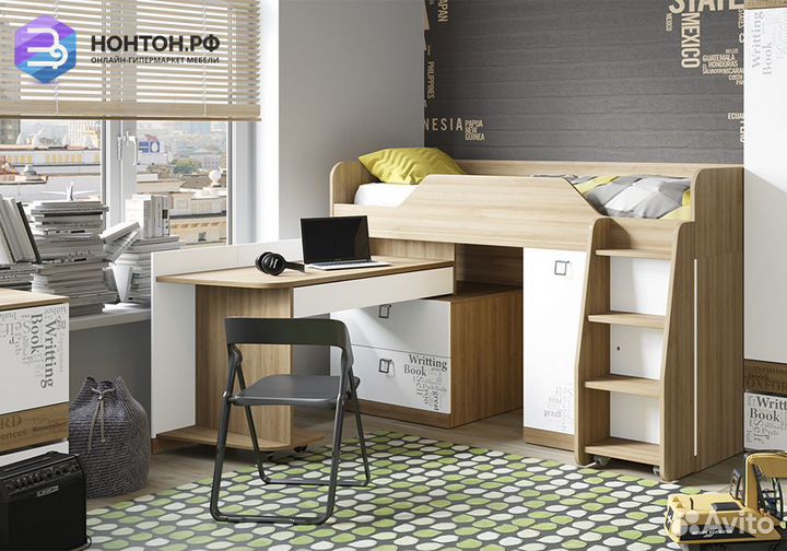 Кровать комбинированная Оксфорд ривьера / белый с