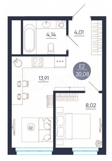 1-к. квартира, 30,1 м², 13/25 эт.
