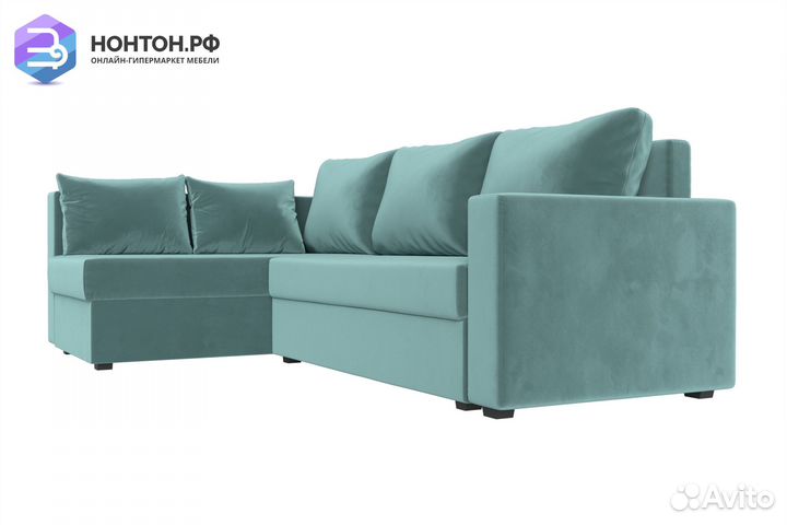Диван угловой еврокнижка Мансберг велюр бирюзовый