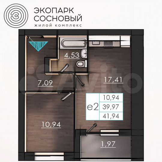 1-к. квартира, 39,7 м², 2/4 эт.