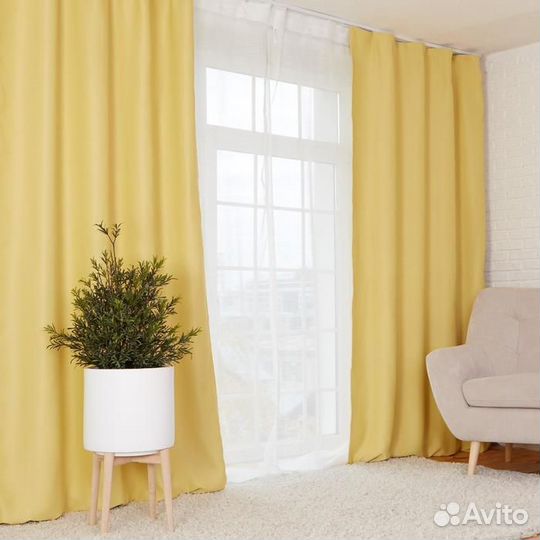 Штора портьерная, 135х250, цв. жёлтый, блэкаут а55